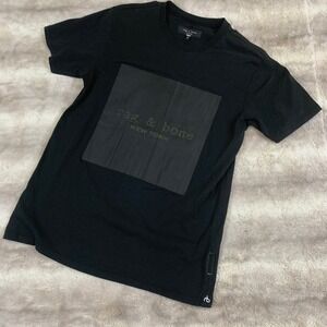 Rag and Bone Shirt Mens Small Black Graphic Spell Out Tee Logo Short Sleeve Top